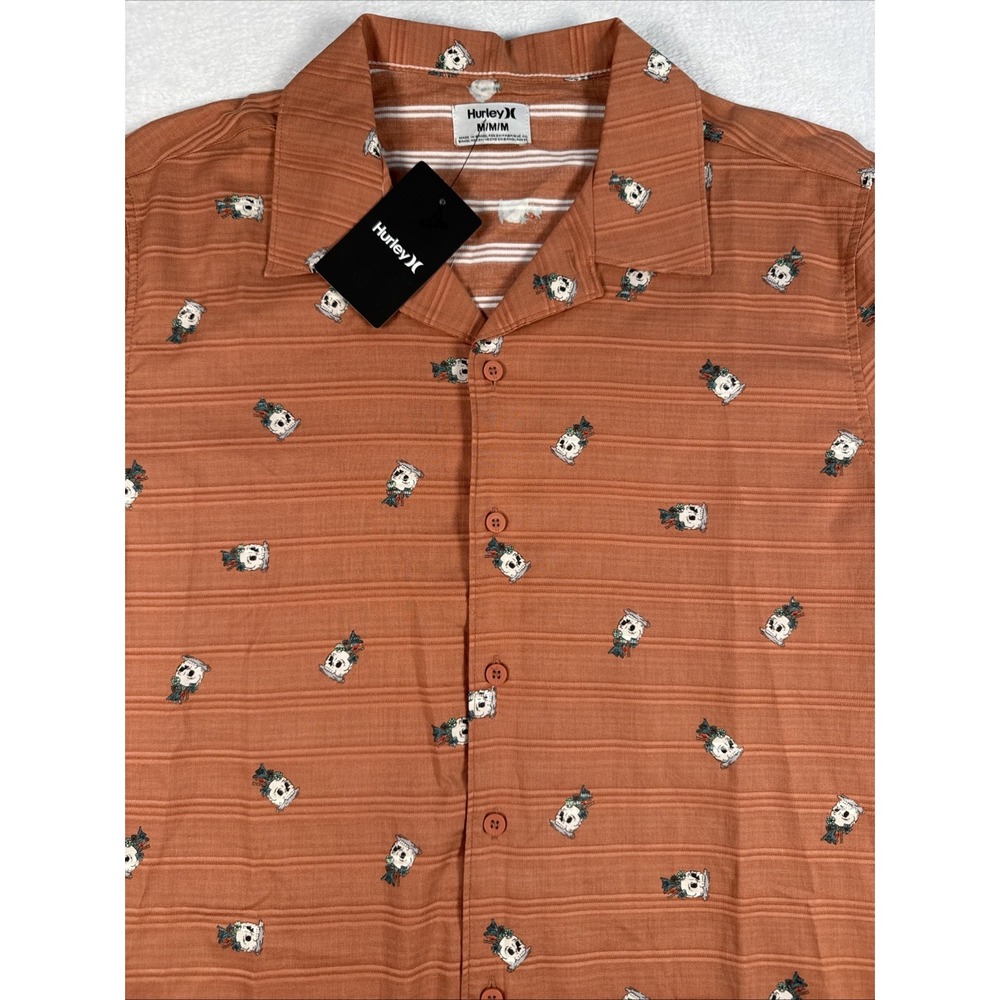 Hurley Hawaiian Camp Shirt Men's Medium Rust Skull Tropical Floral Button Front